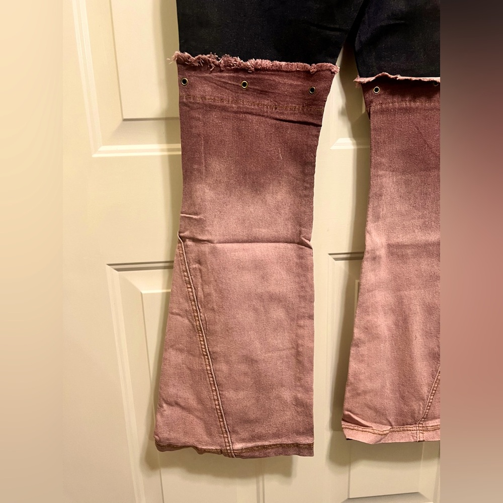 Plus size Black wide leg two tone jeans - Picture 3 of 4